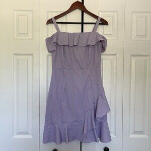 Women’s Donna Morgan Purple Blue Gingham Ruffle Off The Shoulder Dress Size 6